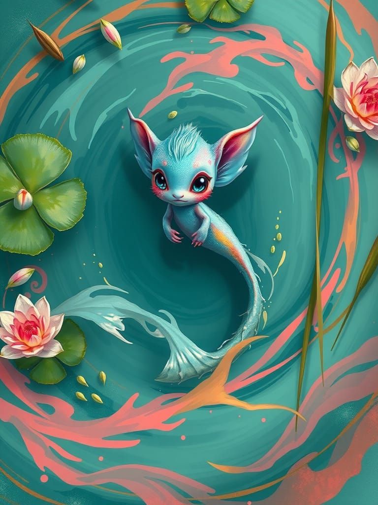 Ethereal Aquatic Sprite with Dolfin-Tail and Cute Furry Face