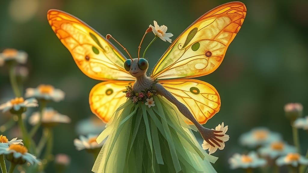 Emerald Fairy with Butterfly Wings in Hyperrealistic Style