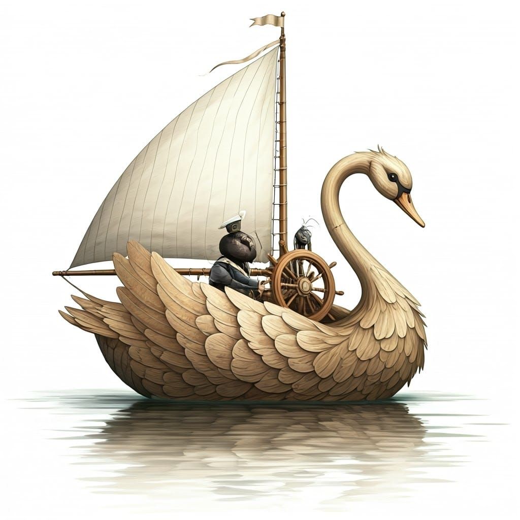 Dignified Sailor Ant Commands Whimsical Swan Ship