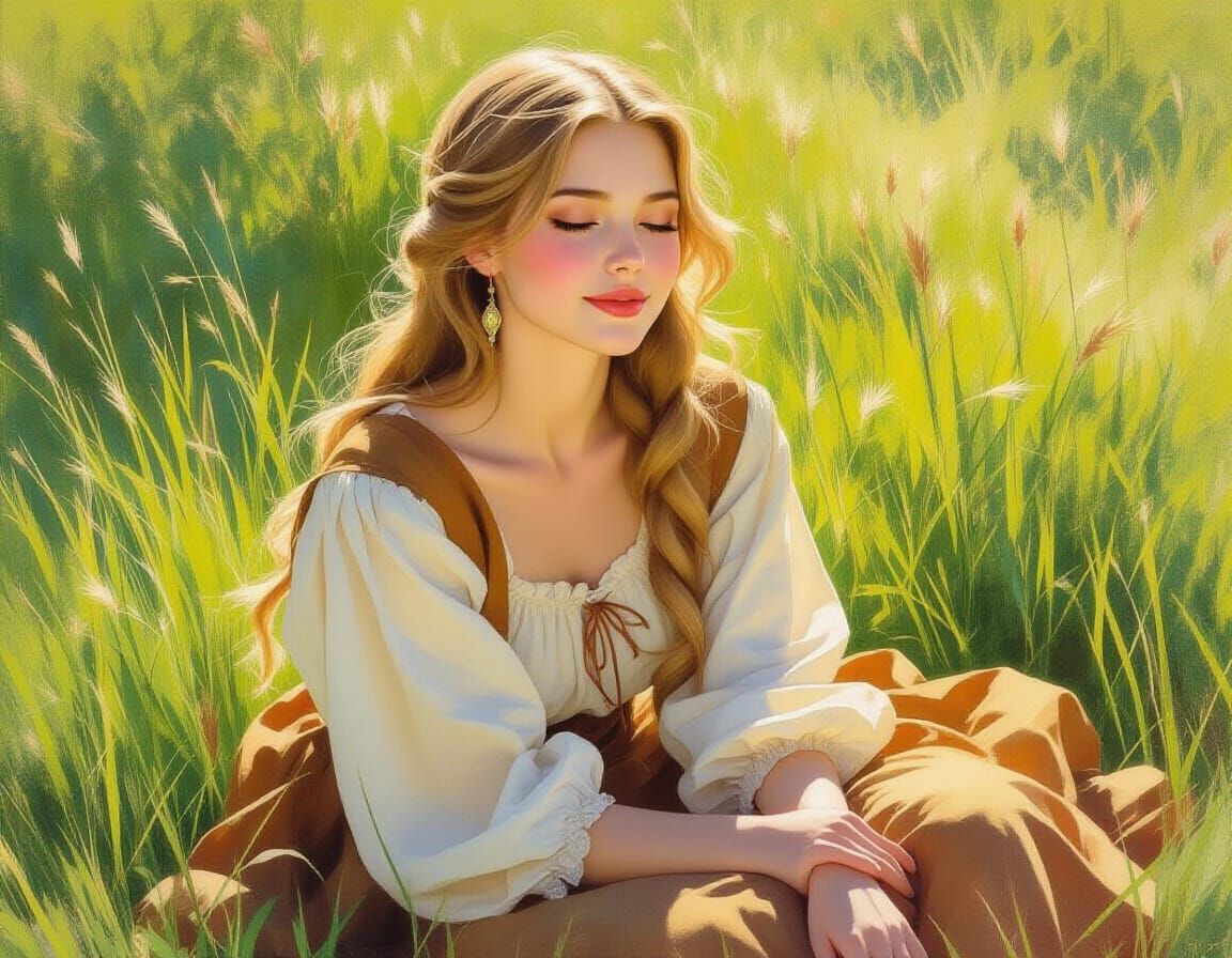 Slavic Beauty in Sunlight, Aquarelle Style