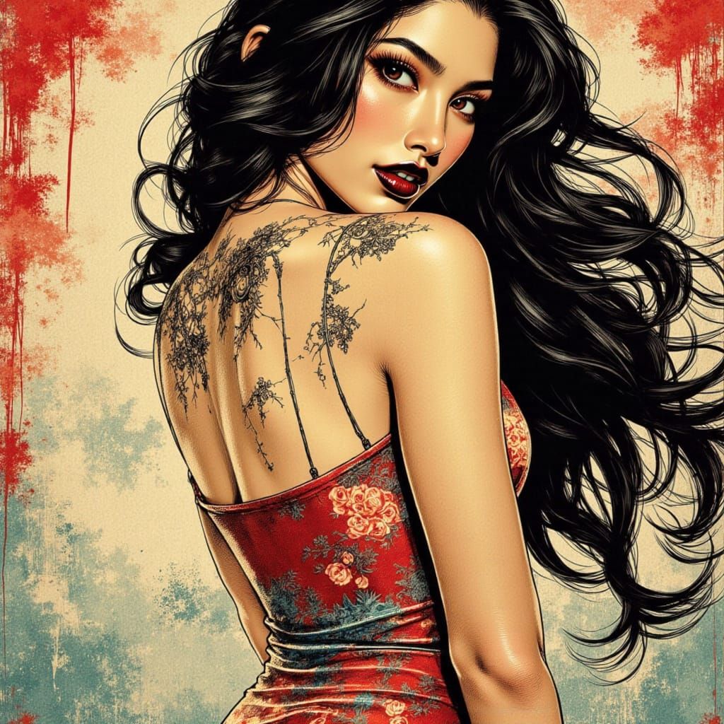 Asian Vampire Woman in Manga Style