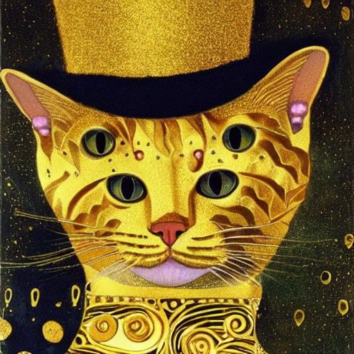 Golden Cat in Top Hat, Klimt Style