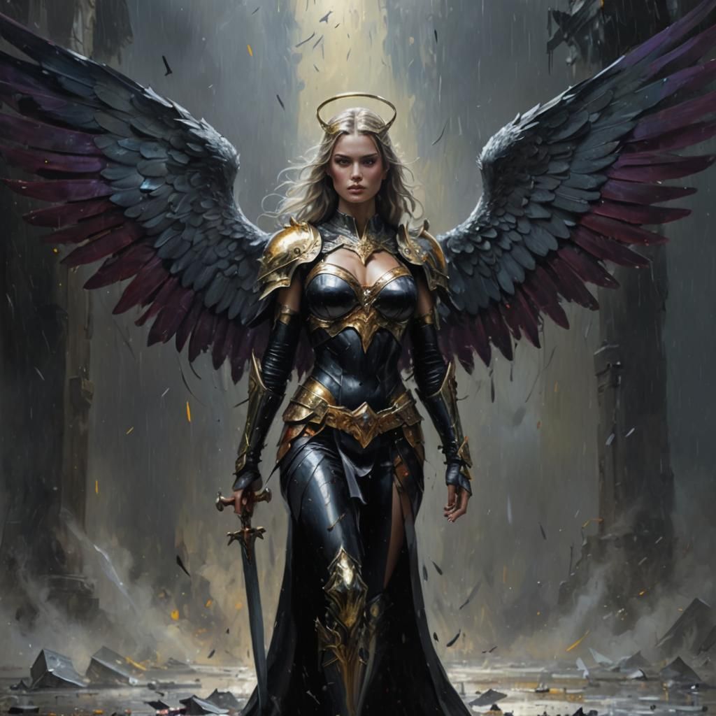 Golden female supermodel Arc Angel, platinum blonde, large g...