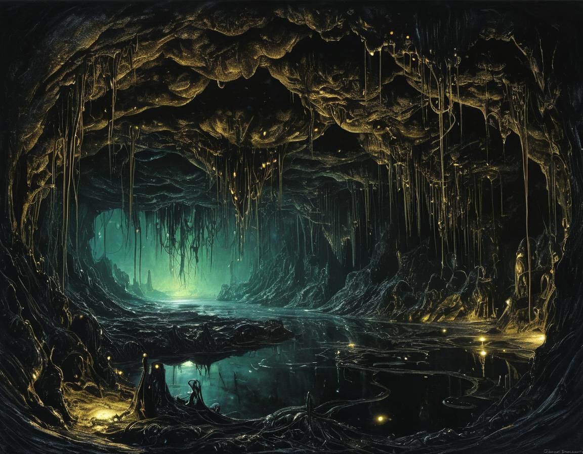 Onyx Cave at Midnight in HR Giger Style