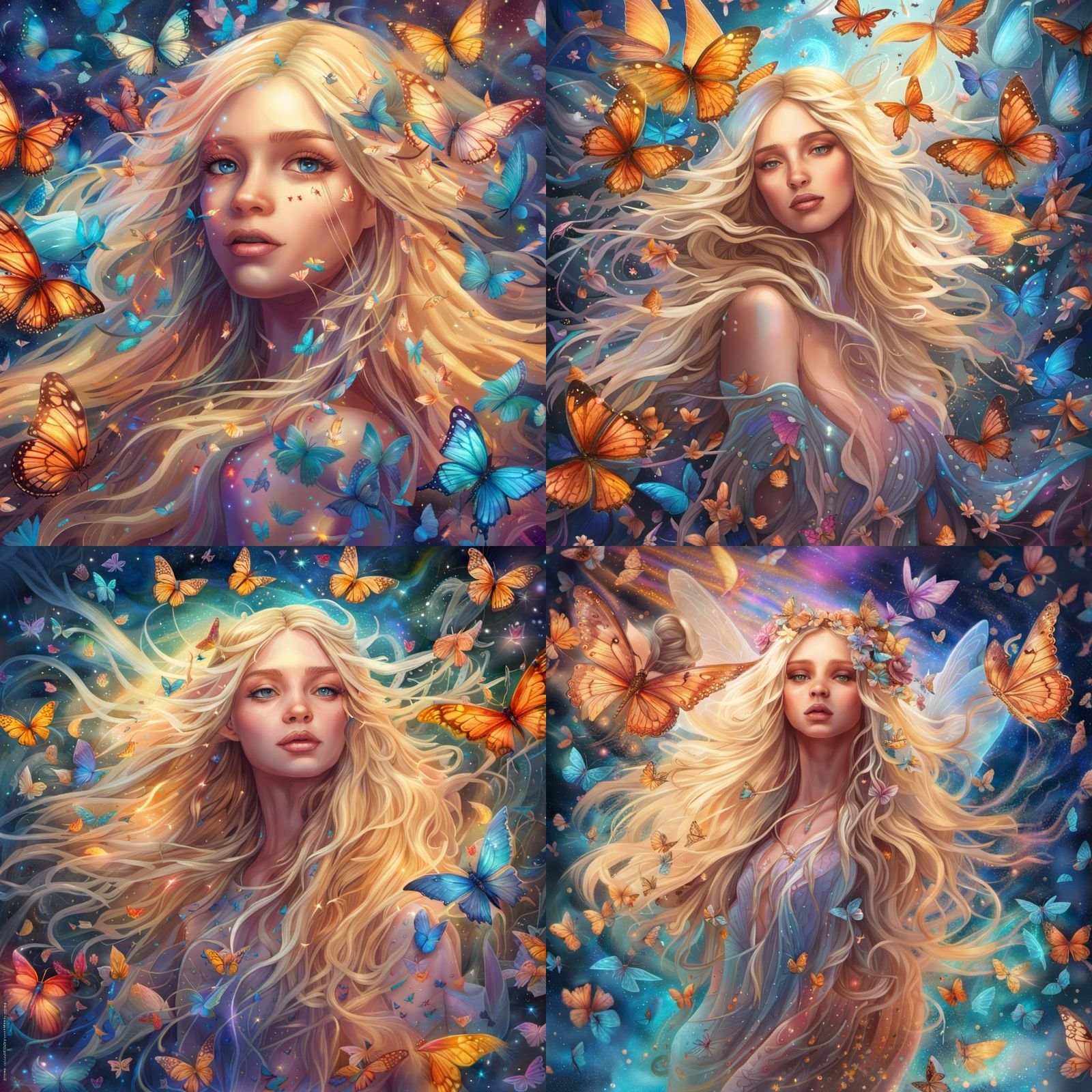 Astral Fairy Girl with Butterflies and Birds