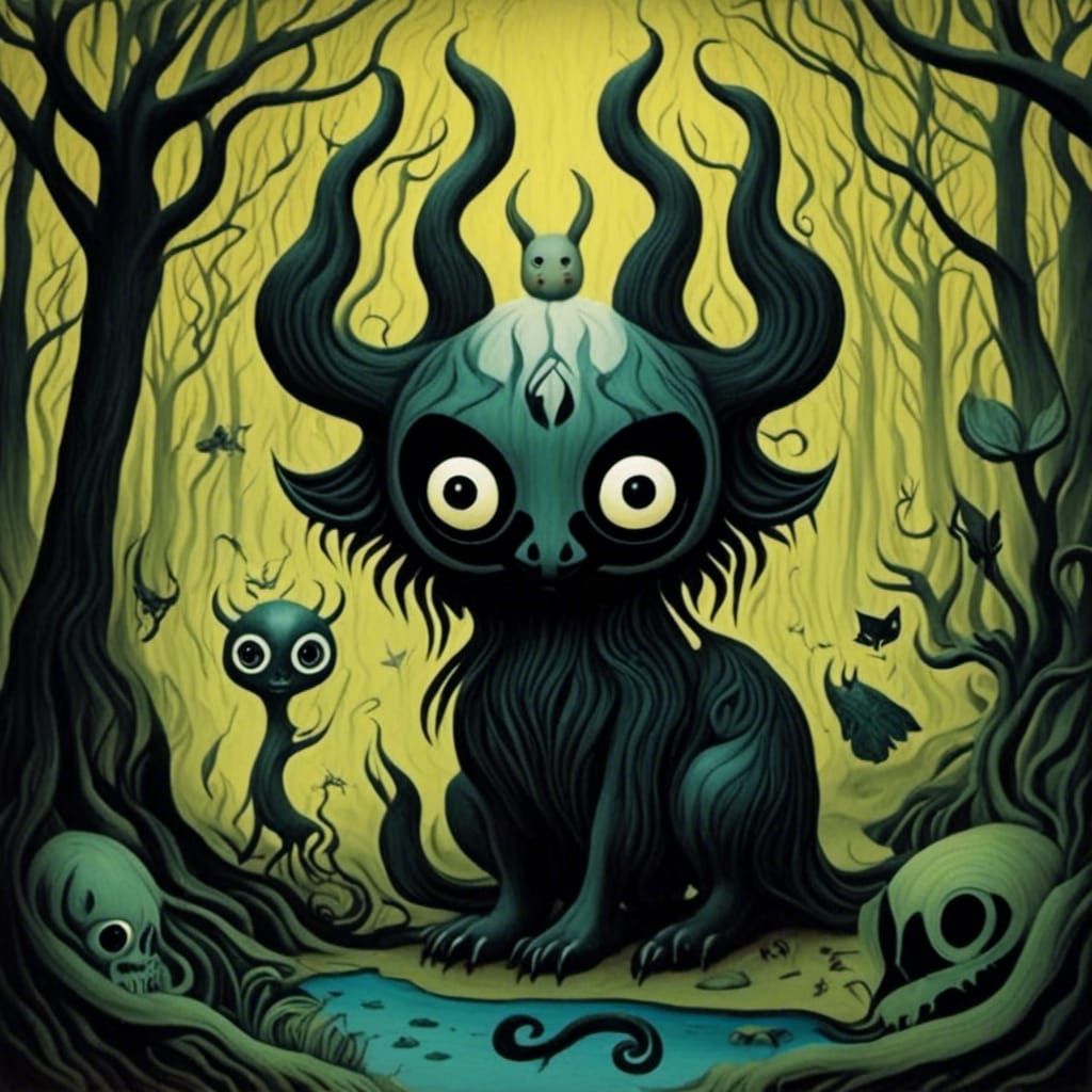 Dark Woodcut Whimsy Art in a Gothic Style