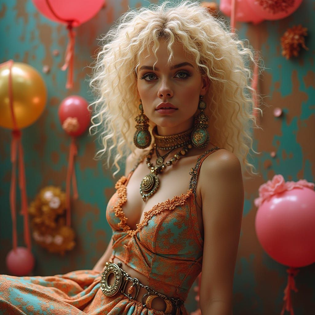 Ethereal Blonde Model in Whimsical Fashion Landscape