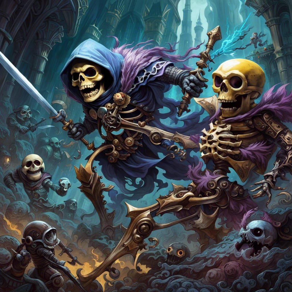 Skeletor chasing minion who stole a bone