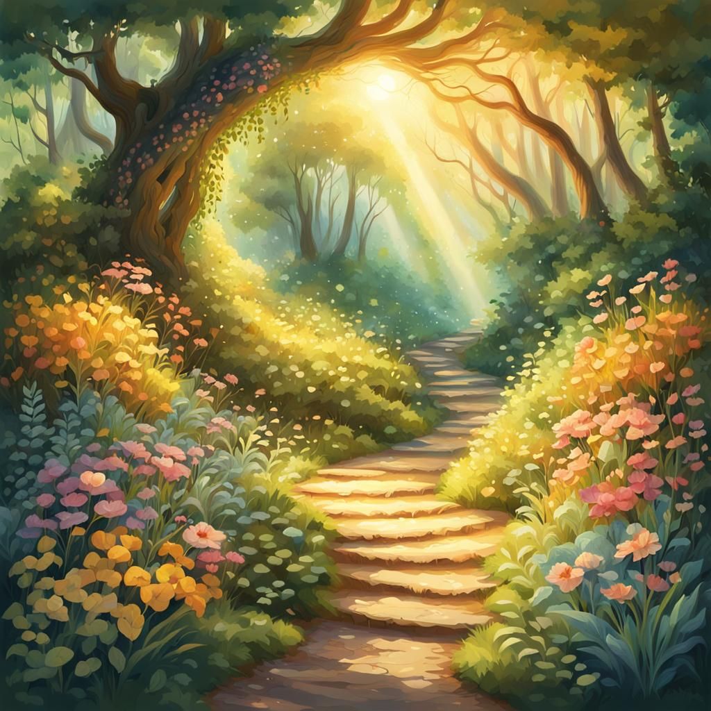 Enchanted Forest: Floral Archway in Watercolor Style