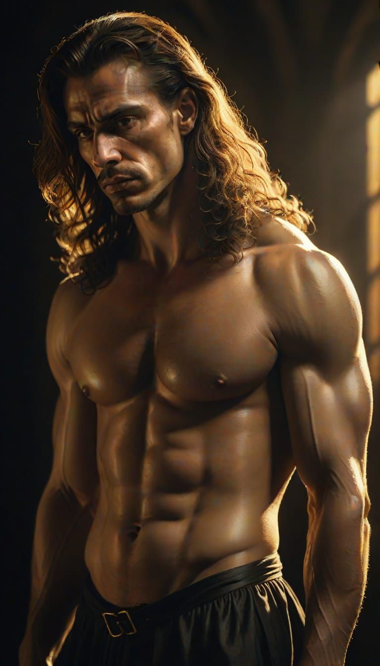 Dramatic Baroque Portrait of Muscular Man in Chiaroscuro