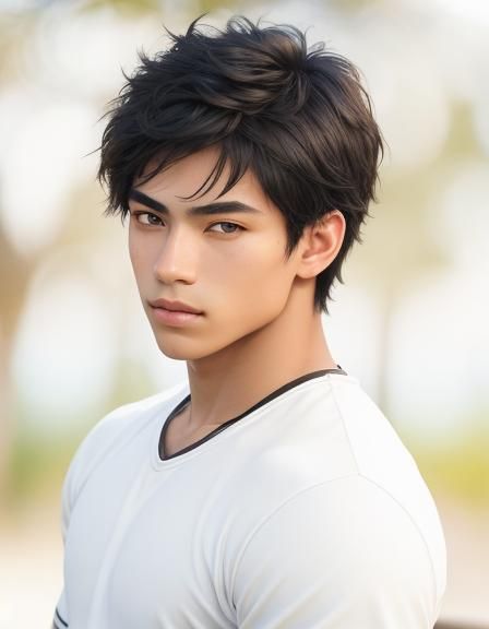 Handsome Native American Boy Portrait in Photorealistic Styl...