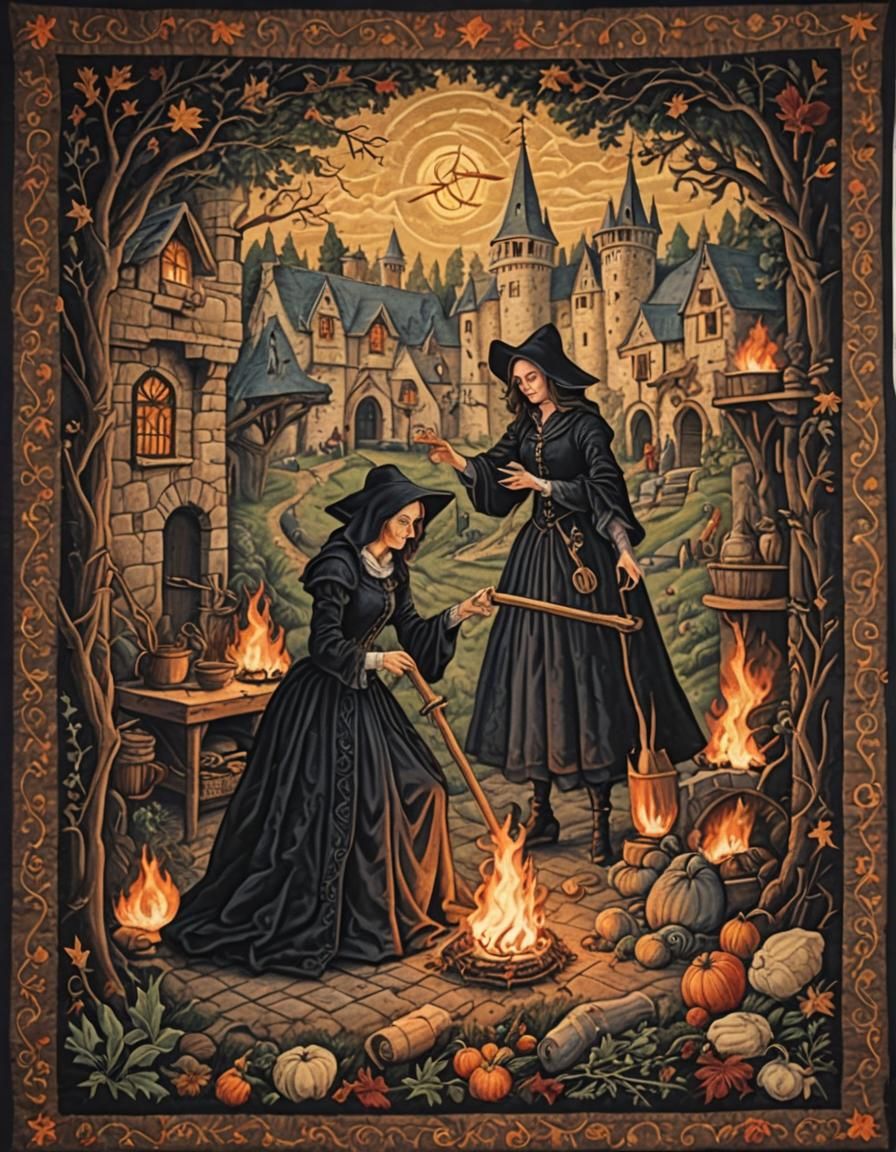 Medieval Tapestry of Salem Witch Trials