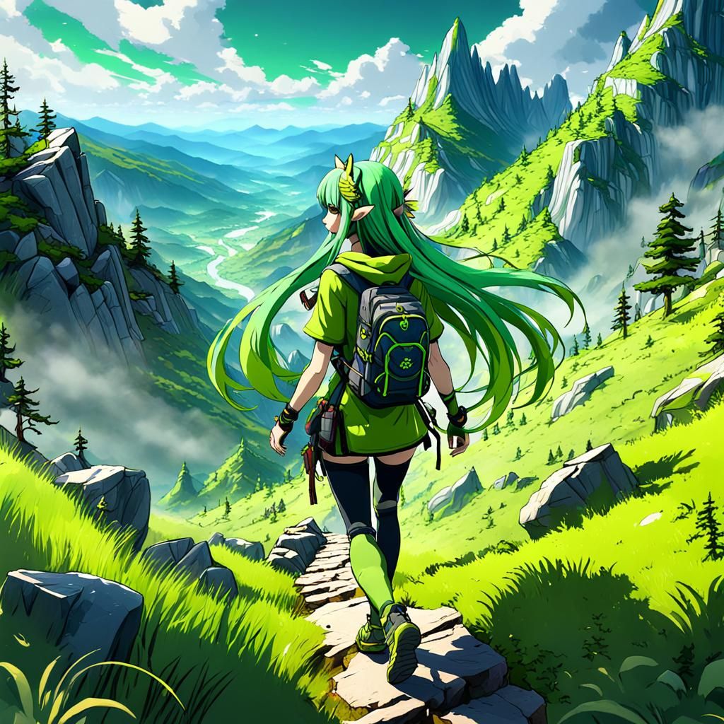 Anime Girl Hiking in Appalachian Mountains