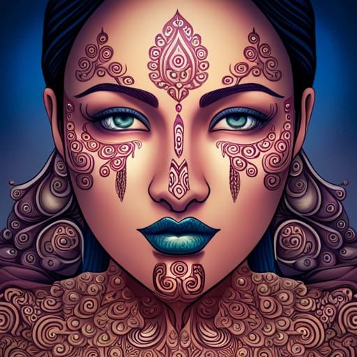 Henna Woman Crying Mandalas: Digital Art Illustration