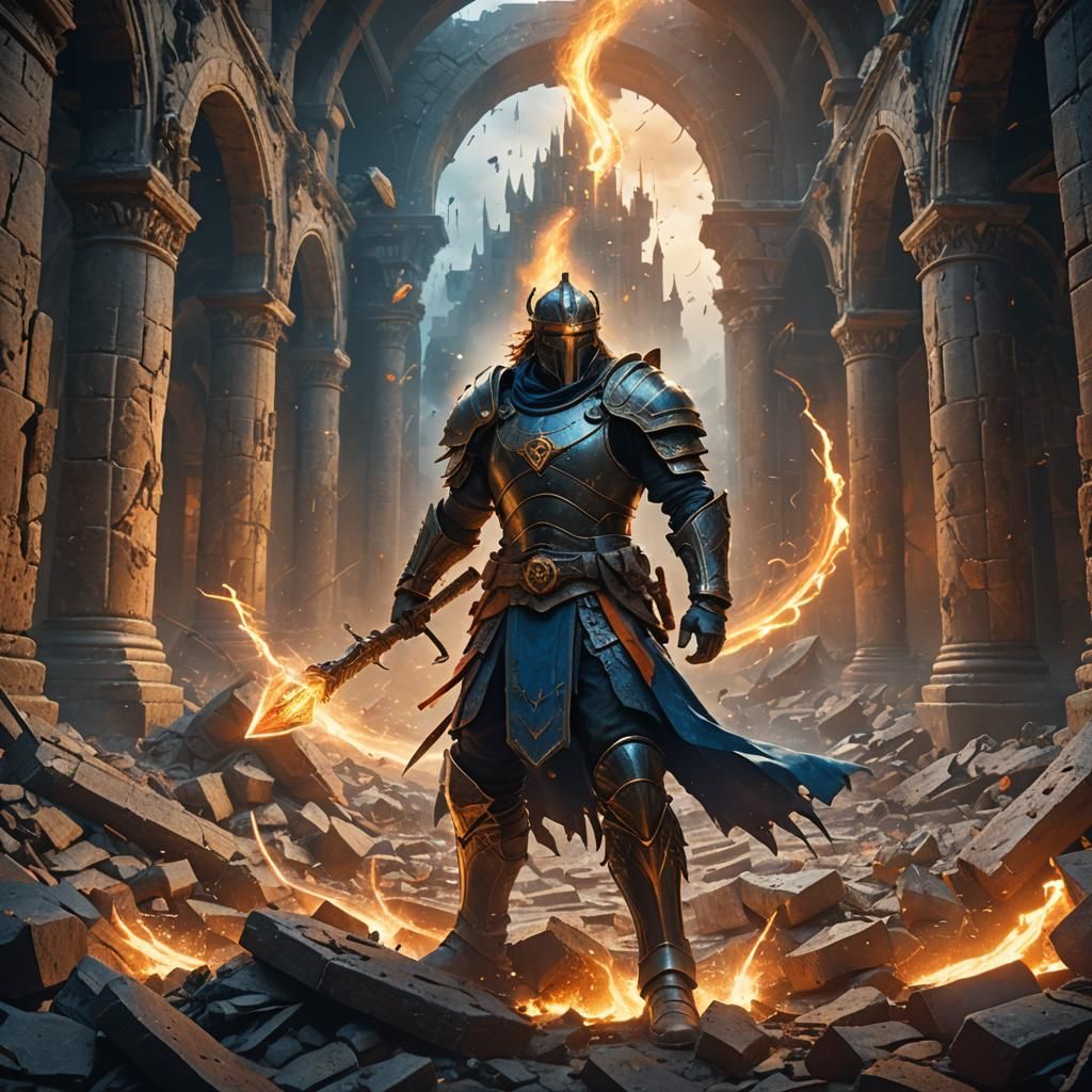 Fantasy Warrior in Magical Battlefield Concept Art