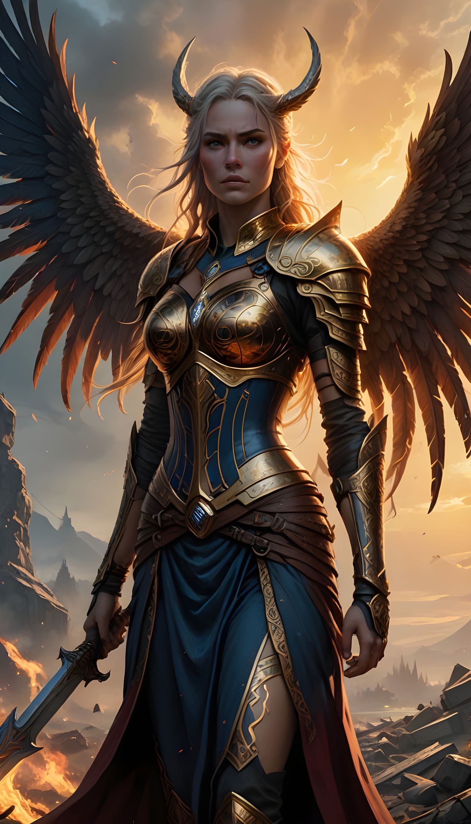 Sigrun the Valkyrie Warrior in Golden Sunlight
