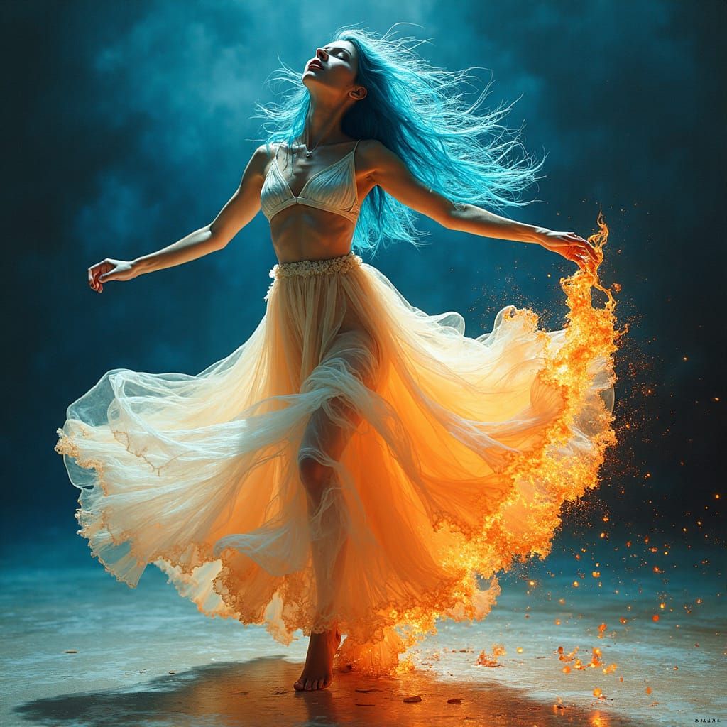 Ethereal Dancer in Electric Blue Hair, Diaphanous Costume, a...