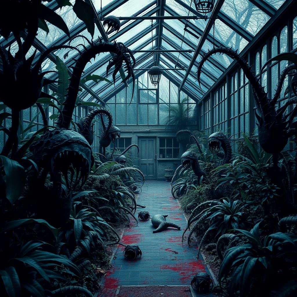 Gothic Greenhouse Overrun by Carnivorous Plants