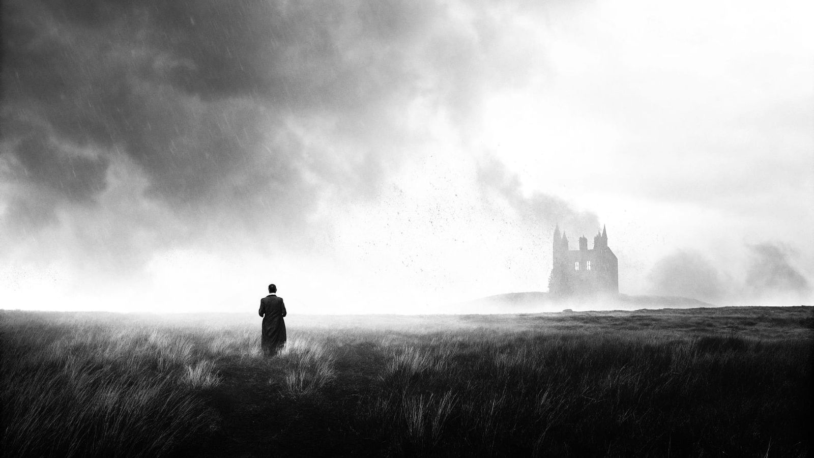 Eerie Figure on Stormy Moor in Gothic Style