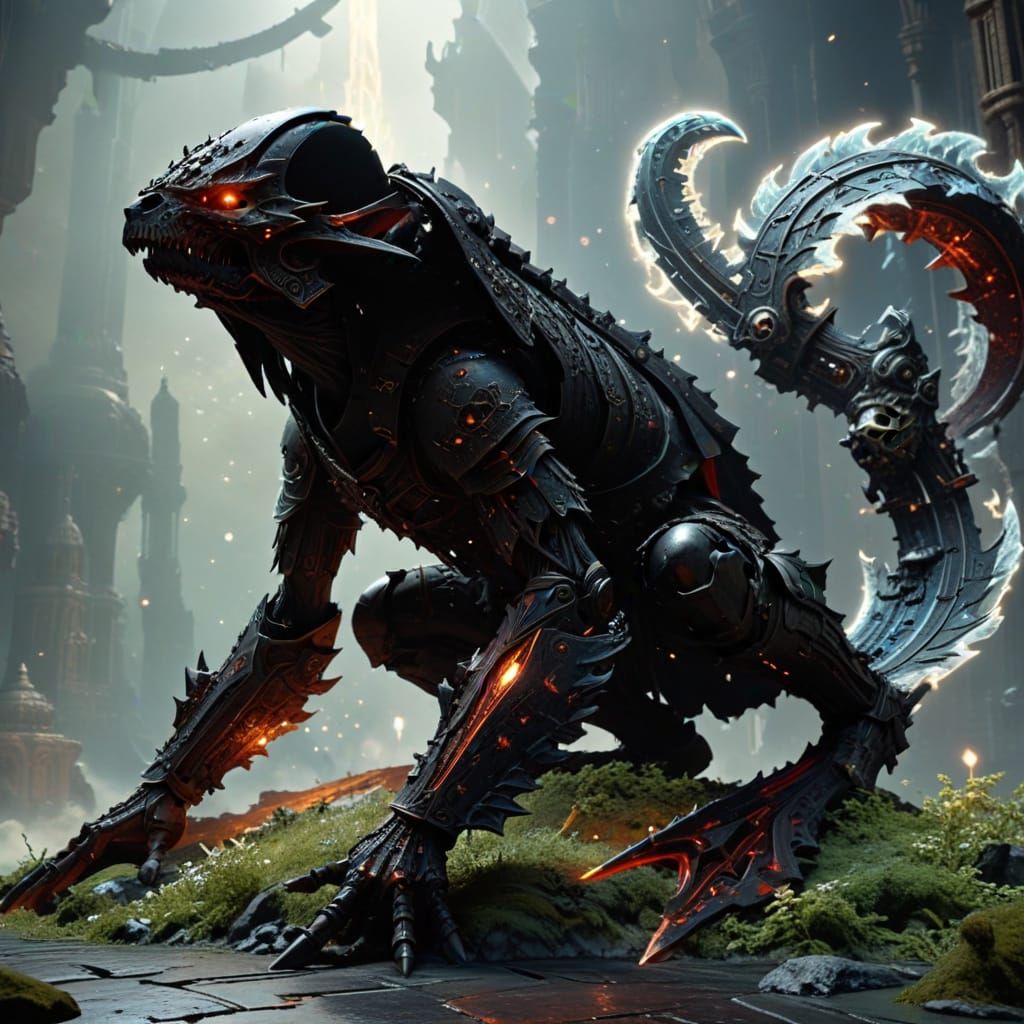 Arcane Priest Guarding Gothic Temple in Grimdark Style