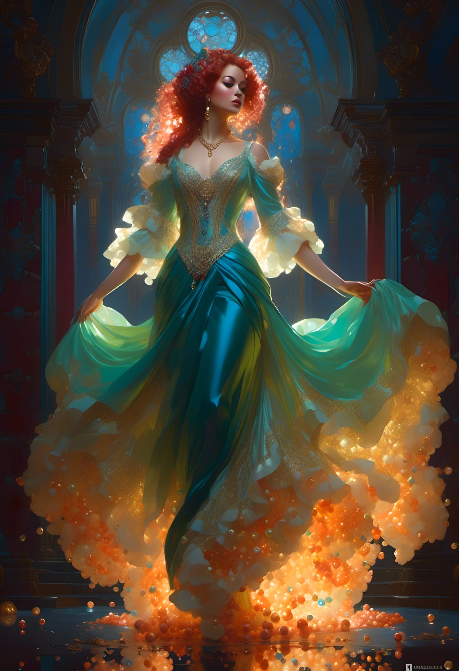 Rococo Lady with Pearls and Gems, Digital Art