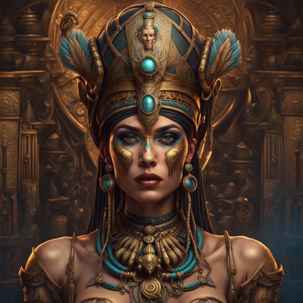 Steampunk Egyptian Priestess with Skull Tattoos