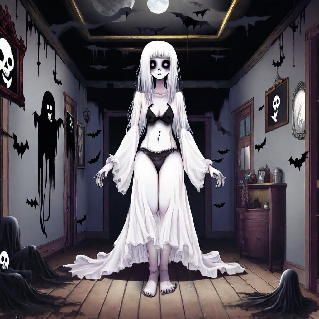 Scary Goth Ghost Girl in Haunted House