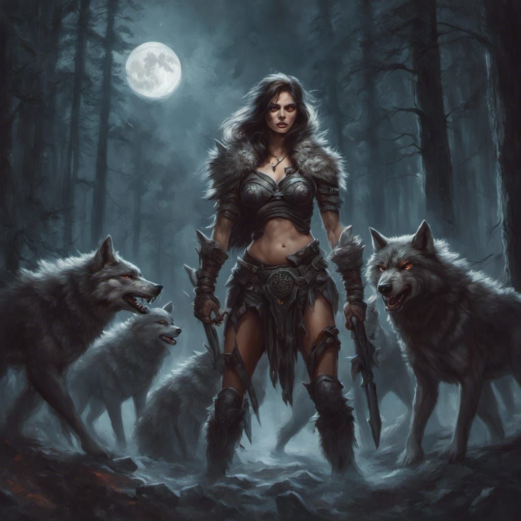 Female Werewolf Hunter in Dark Forest