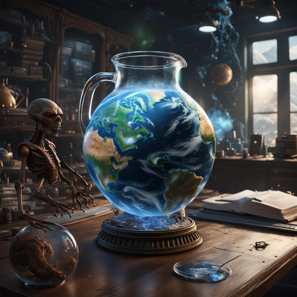 Earth in Glass Jug on Alien Desk: Matte Painting