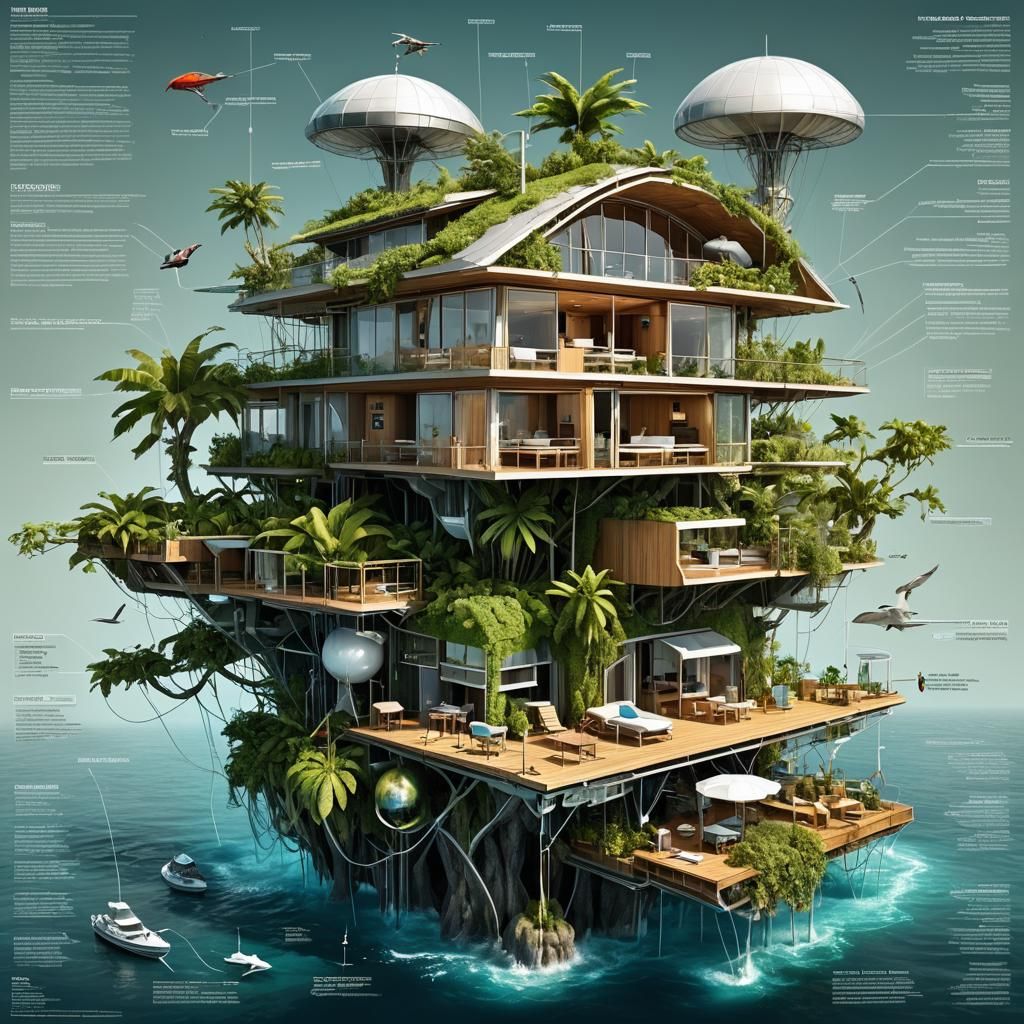 Futuristic Off-Grid Ocean Eco-House Diagram