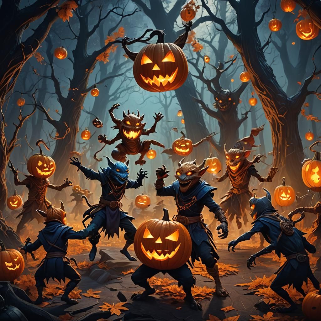 Kobolds' Halloween Party in Dark Fantasy Style