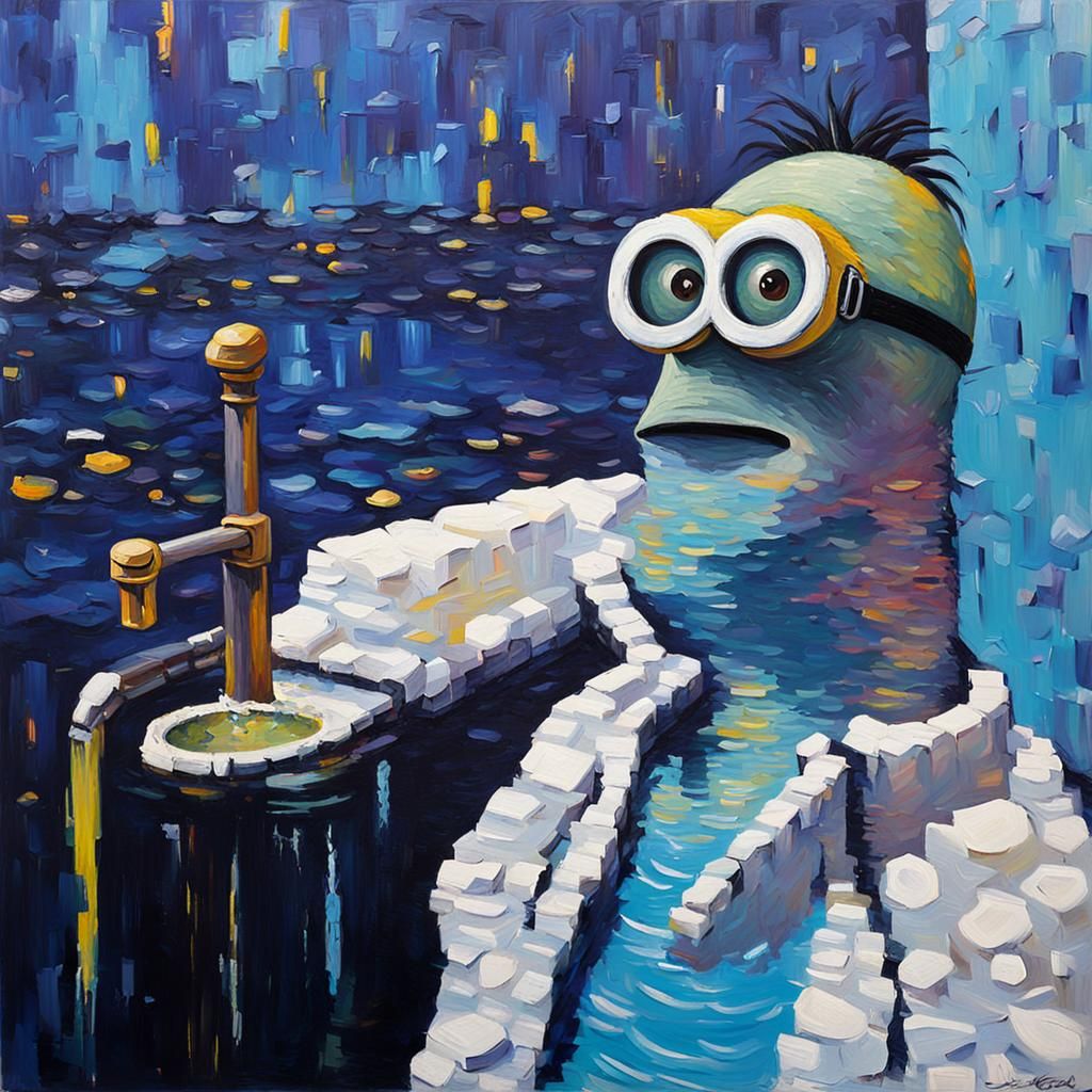 Minion Hot Tub in Expressionist Impasto Style