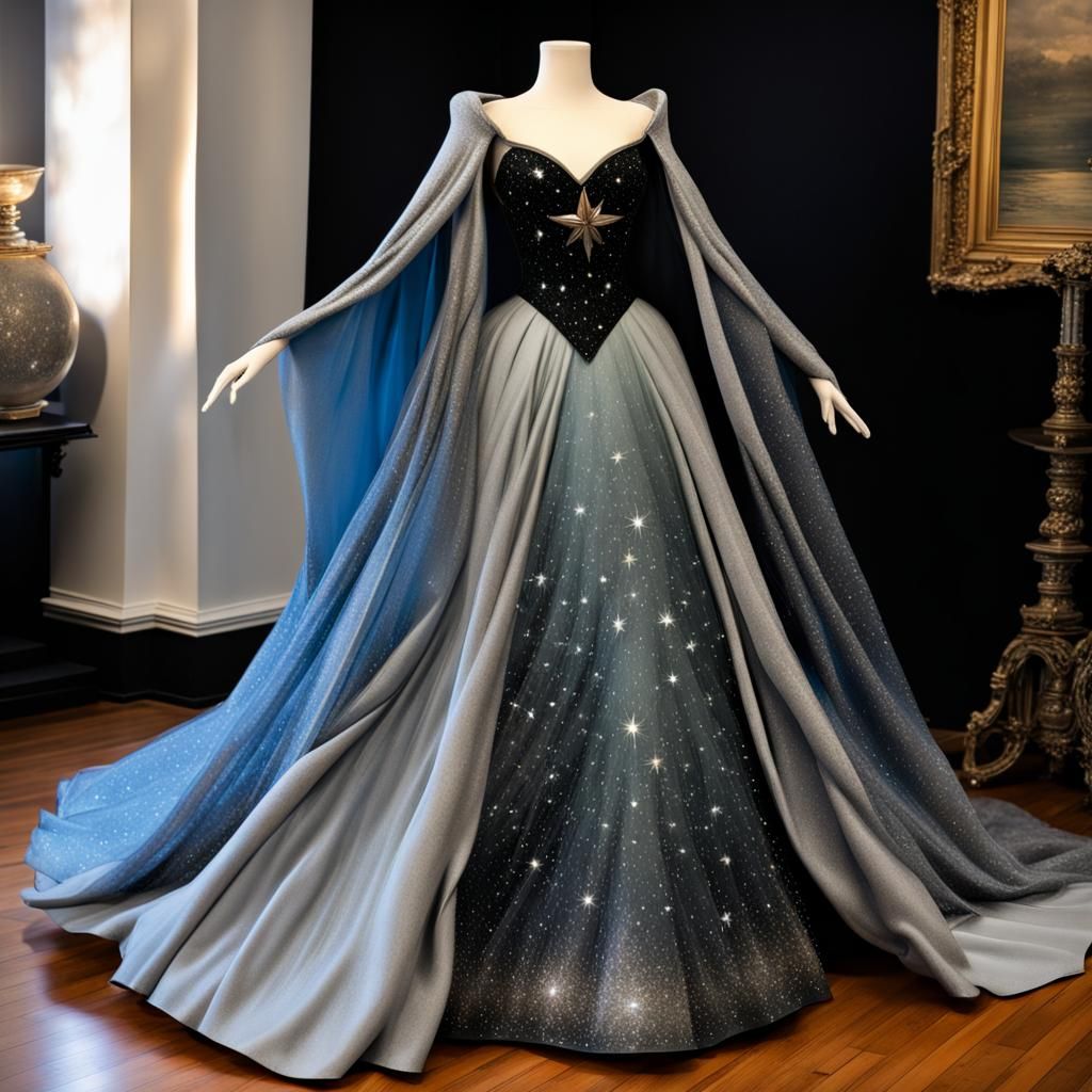 Ethereal Blue Moonlit Ball Gown with Stars