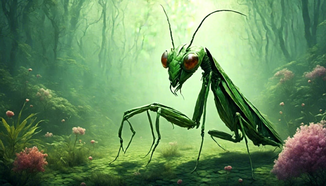 Preying Mantis in Gullyism Art Style