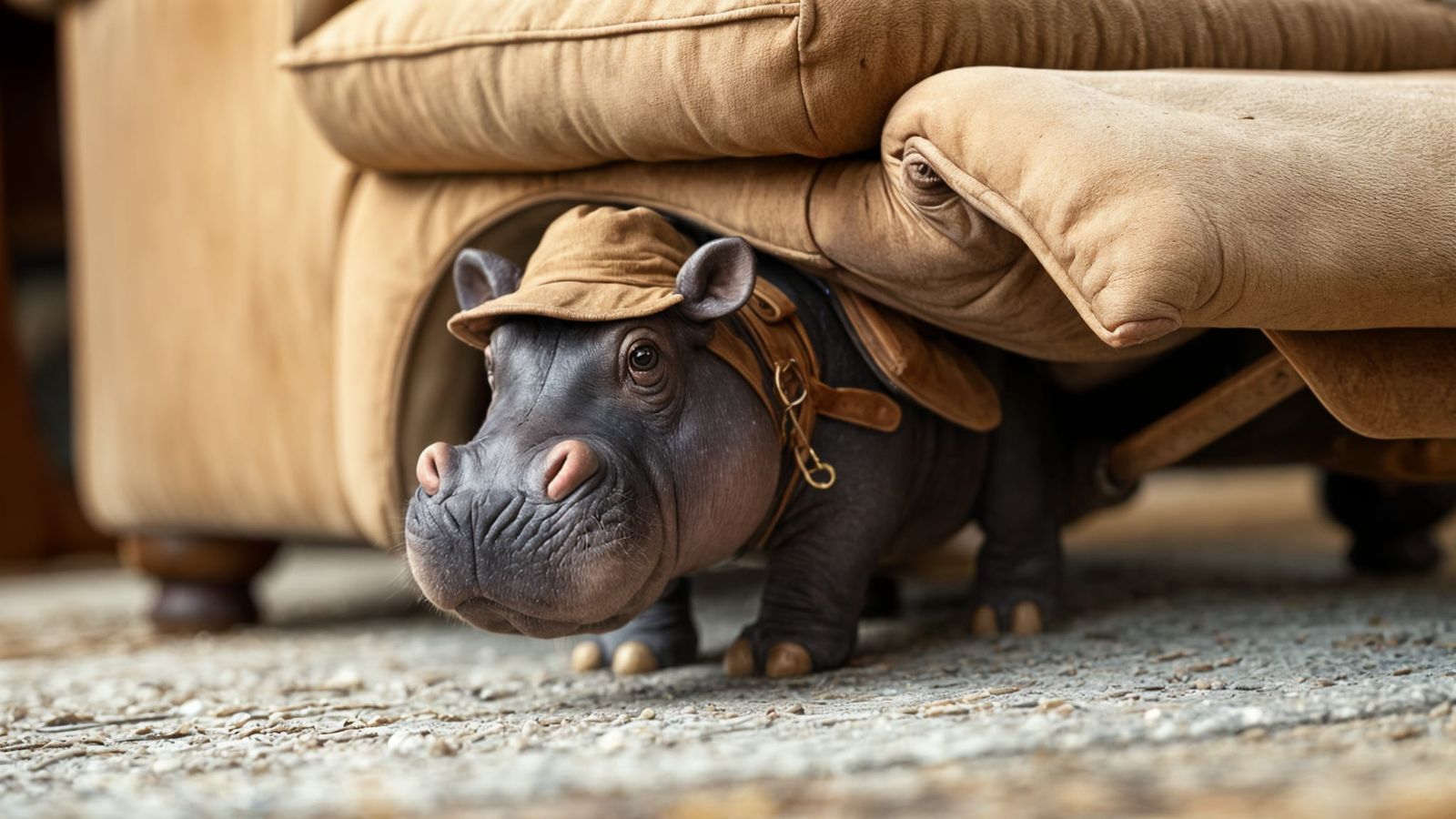 Hippo Under Furniture in Canadian Home
