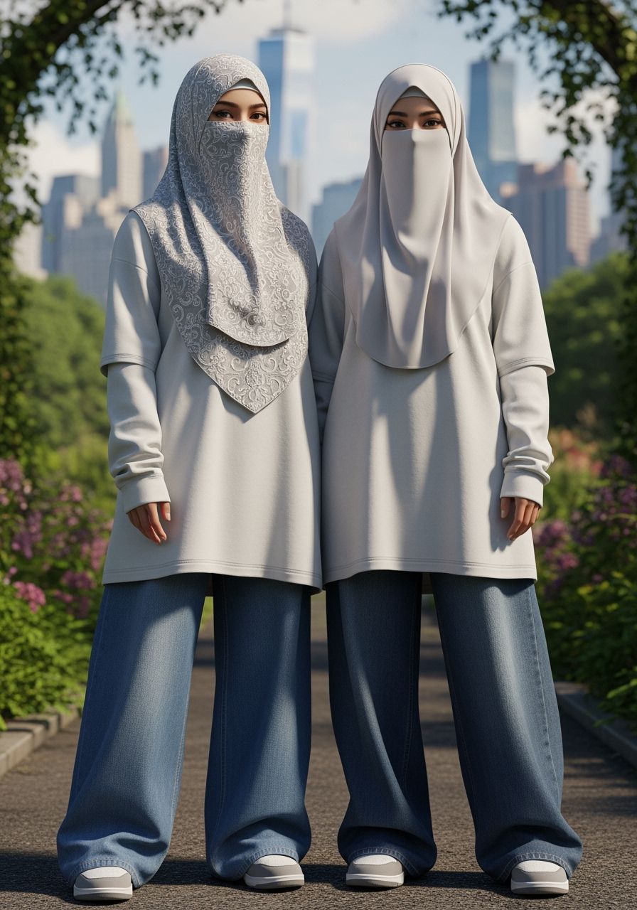 Niqabi Women in Botanic Garden: Digital Art Portrait