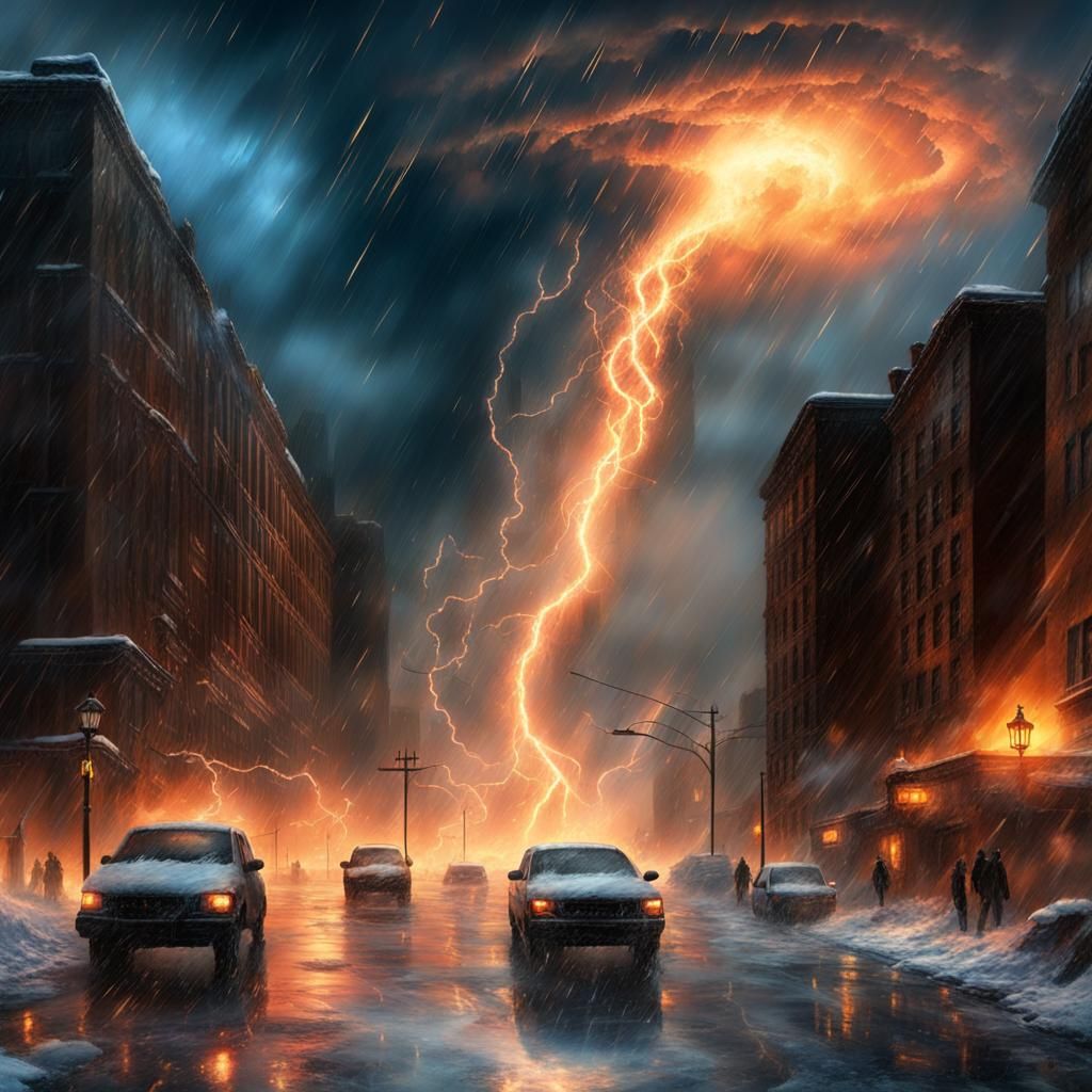 Apocalyptic Tornado Blizzard Devastates Cityscape