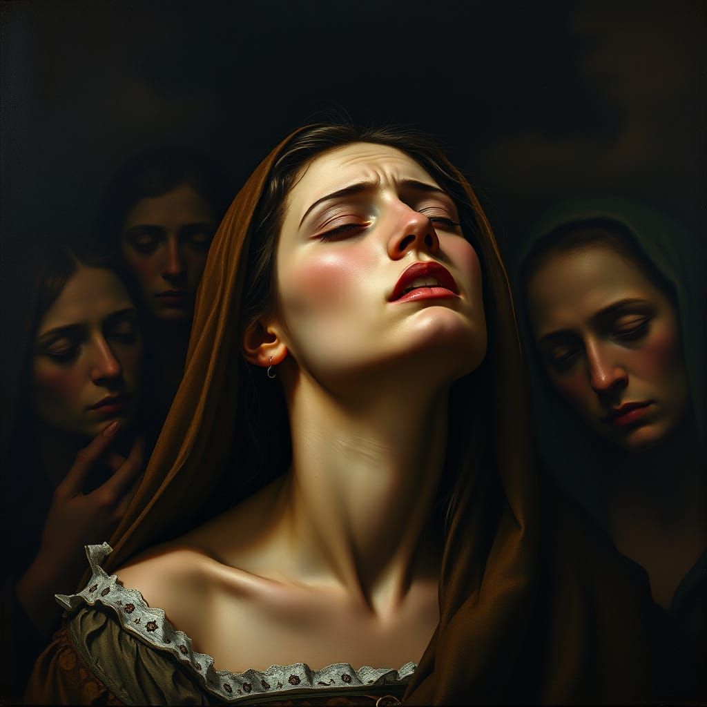 A Woman in Agony in a Dark, Medieval Scene, Inspired by Cara...