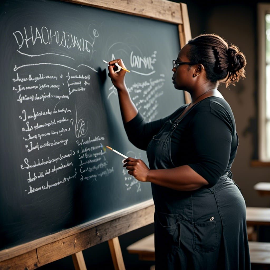 Teacher at Chalkboard in Prismatic Style