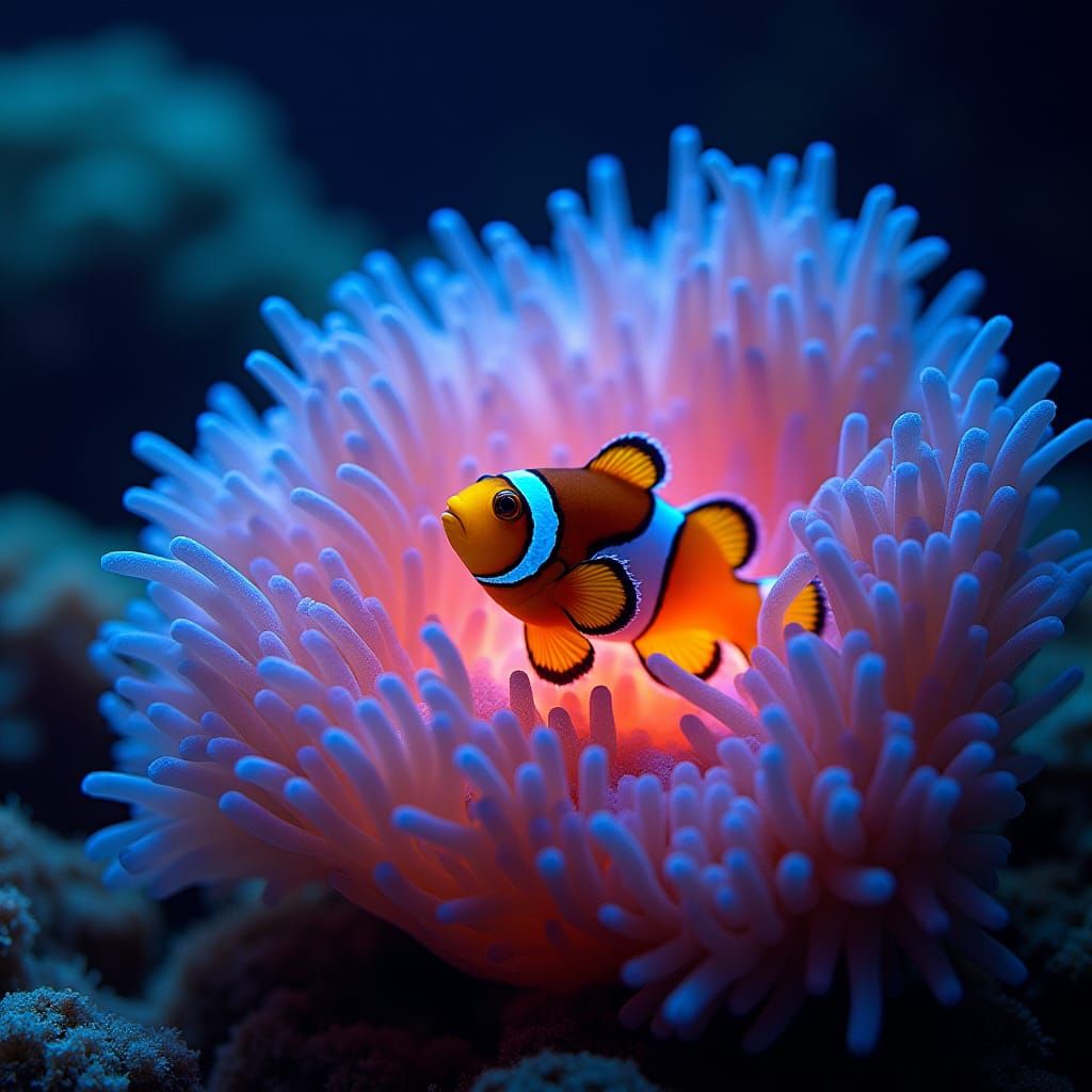Prismatic Clownfish in Glowing Coral Reef