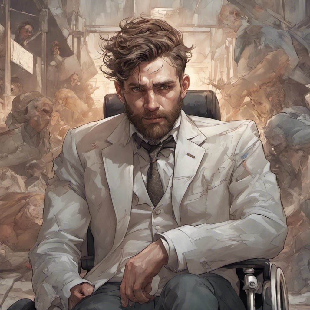 Paralyzed Man in Wheelchair: Detailed Digital Portrait