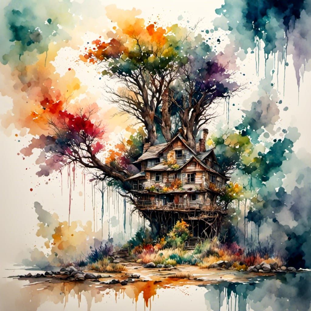 Post-Apocalyptic Wonderland in Antique Watercolor Style
