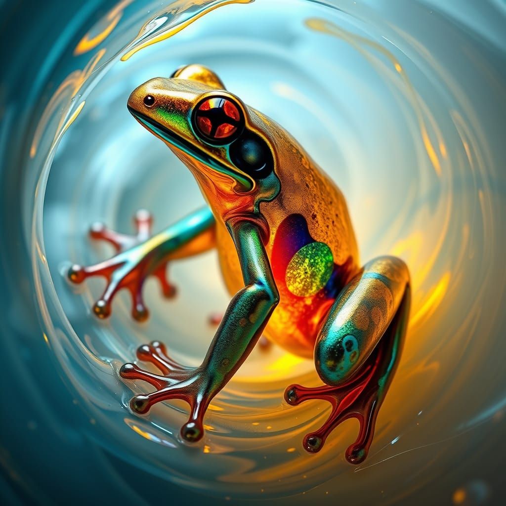 Surreal Poison Dart Frog in Mosaic Glass