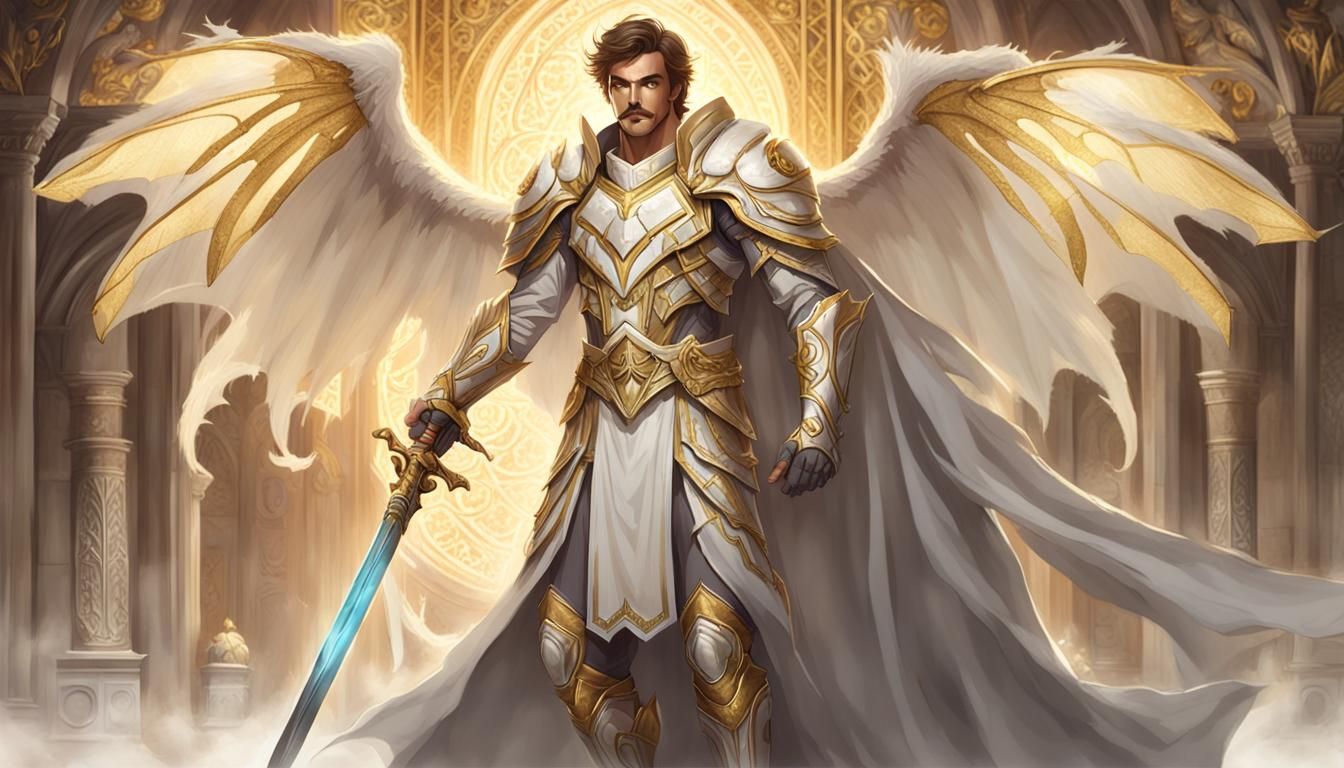 Young Paladin with Bat Wings in Ornate Armor