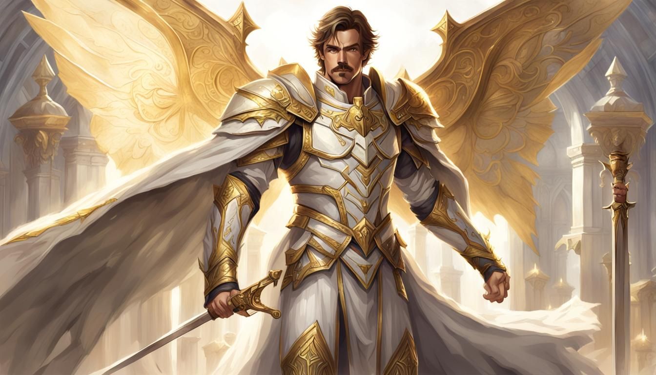 Radiant Bat-Winged Paladin in White and Gold Armor