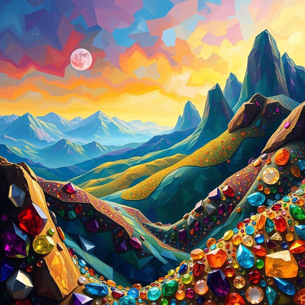 landscape illustration made out of gemberstones"landscape il...