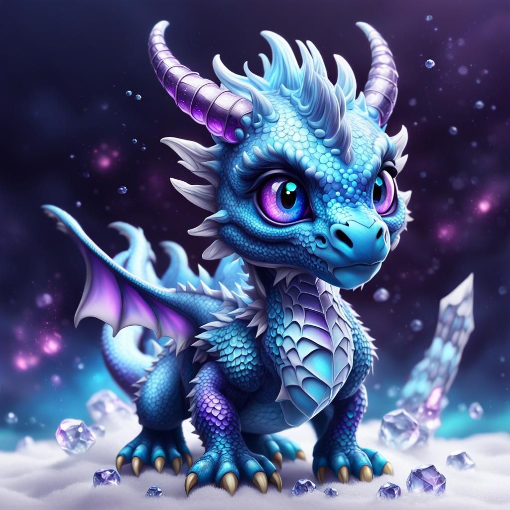 Fluffy Blue Dragon with Star Horn: Digital Art