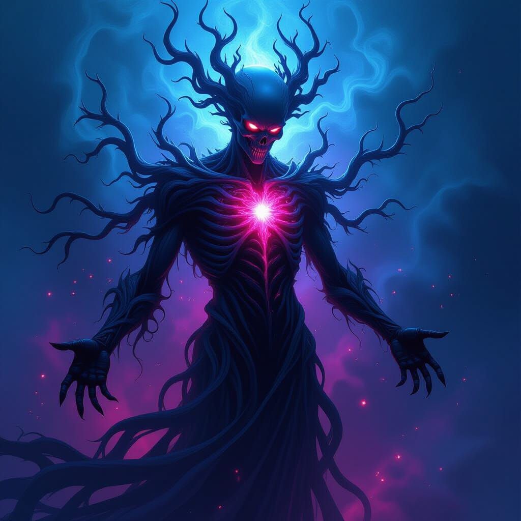 Darkness Consuming Life Force in Surreal Cosmic Horror Style