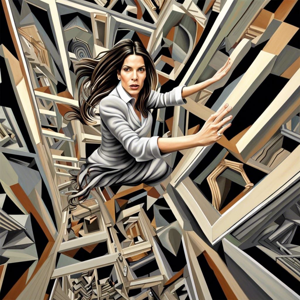 Surreal Action Scene in Escher-esque Wonderland