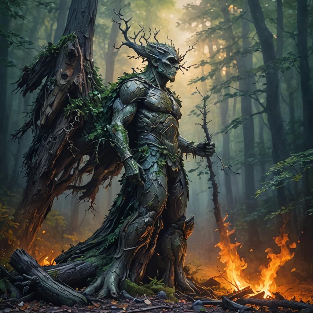 Forest Landscape Wood Painting in Hudson River Style